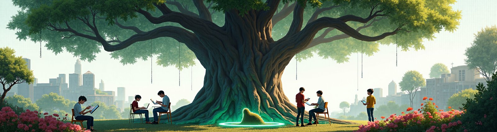 AI generated creators under a glowing tree