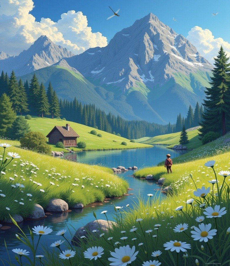 AI generated mountain valley landscape