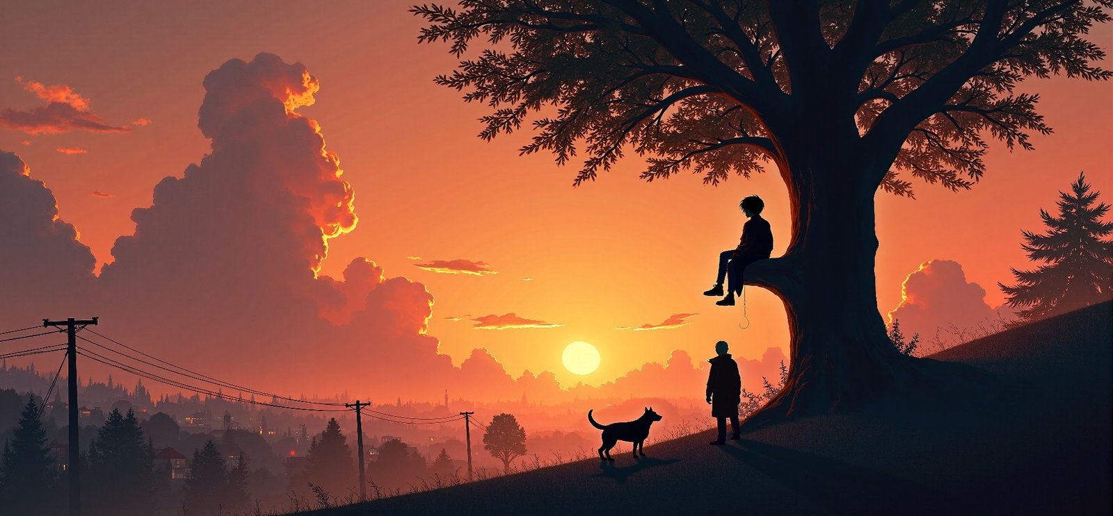 AI generated sunset silhouette scene